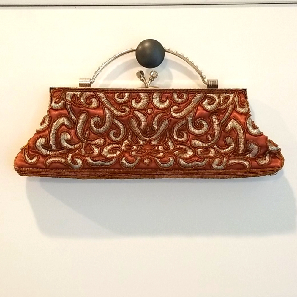 Beaded Evening Bag Brown and Teal